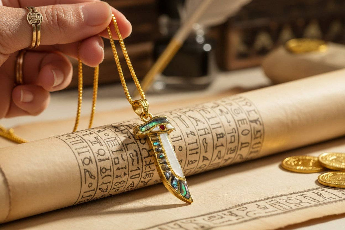 Gold Eye of Horus Necklace, Mother of Pearl Egyptian Pendant: Pendant Only