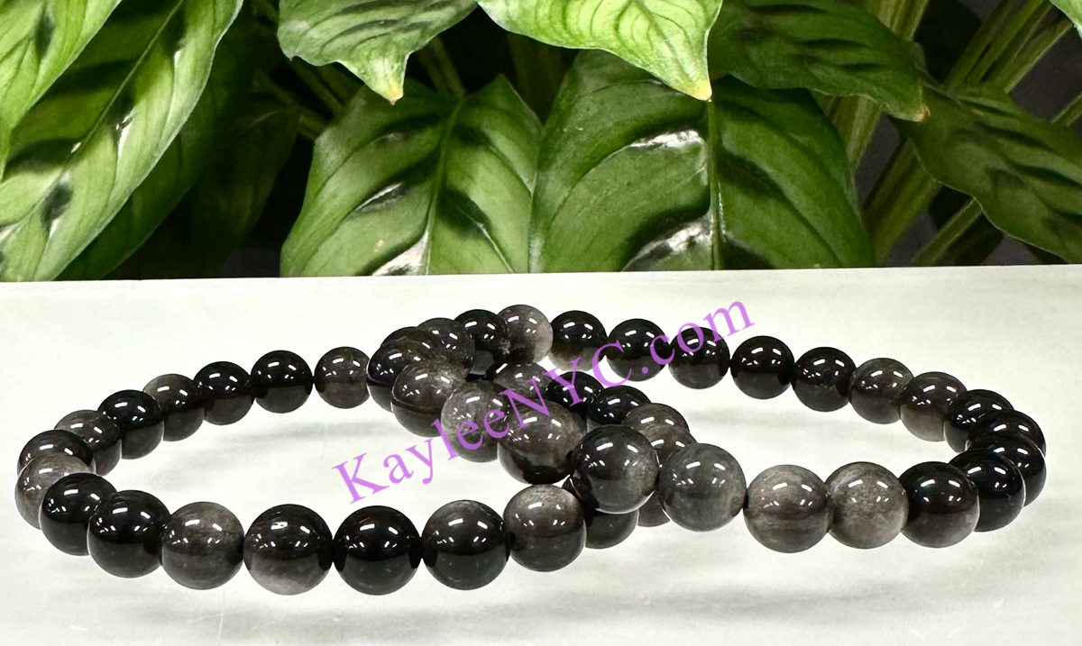 Natural Silver Sheen Obsidian 8mm Crystal Stretch Bracelet
