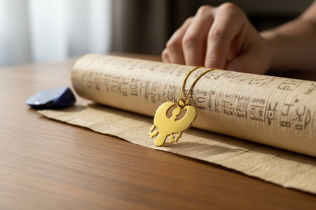 Gold God Horus Large Enamel Pendant, Egyptian Revival Talisman Necklace: Pendant Only