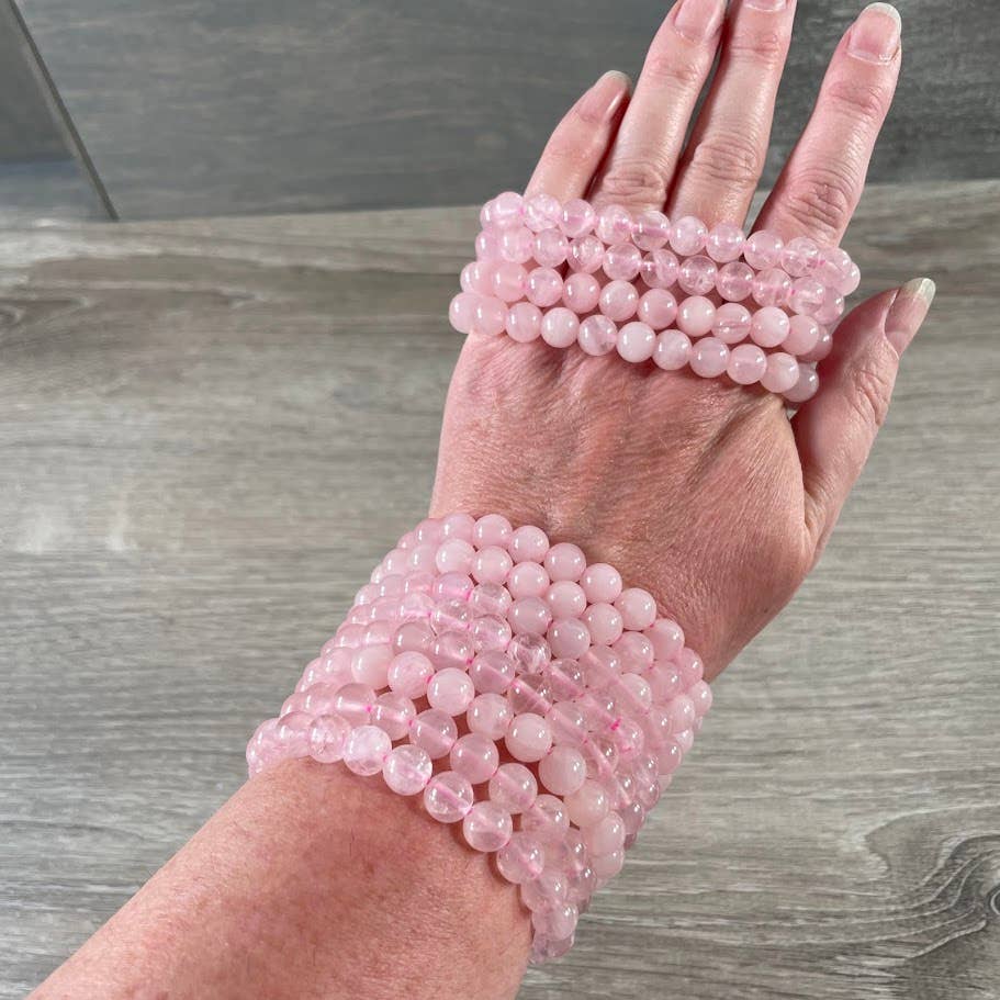8mm Round Gemstone Beaded Bracelets – Assorted Crystals Bulk: Pink Lepidolite