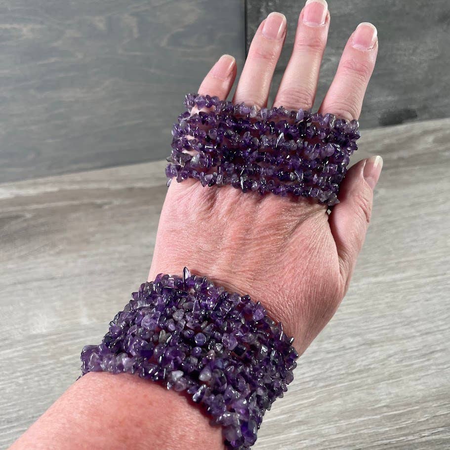 Gemstone Chip Bracelets – Premium Stones Crystal Jewelry: Amethyst
