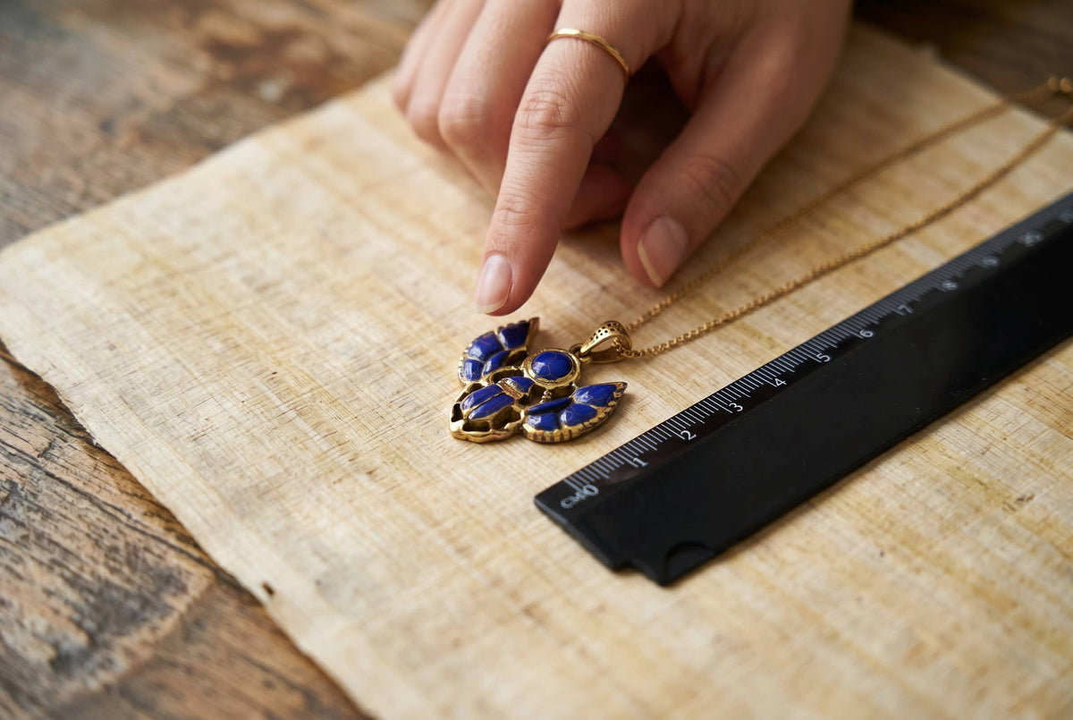 Gold Scarab Lapis Lazuli Pendant Necklace, Egyptian Revival : Pendant Only