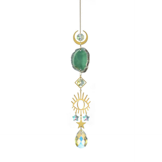 Colorful Agate Sun Moon Crystal Suncatcher DP25D687: Green