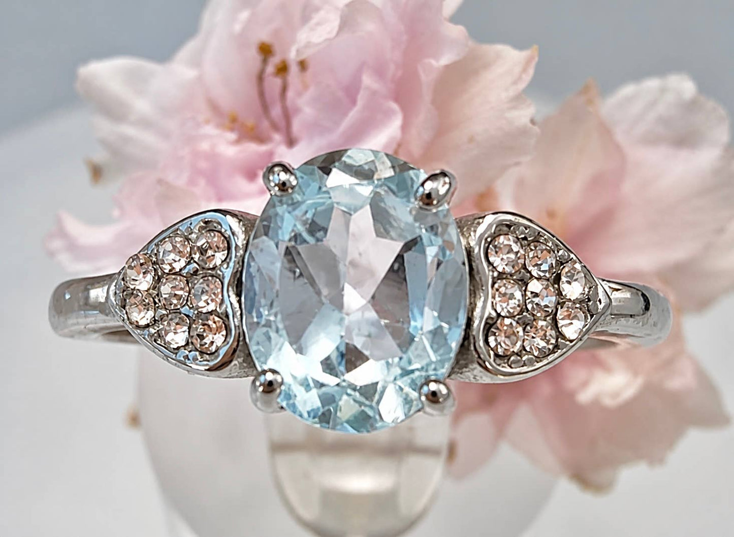 Faceted Natural Blue Topaz Stainless Steel Rings 7x9mm