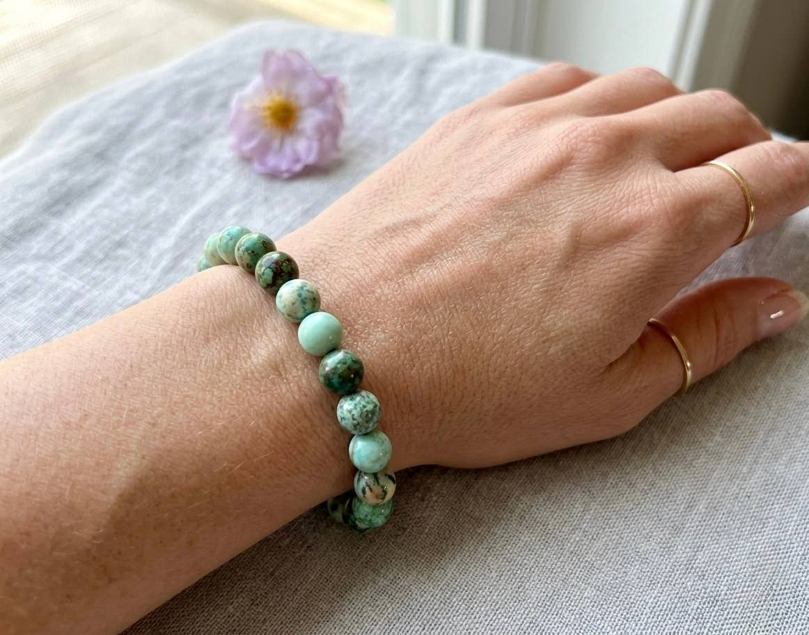 8mm Natural Turquoise Crystal Healing Stretch Bracelet 7.5"