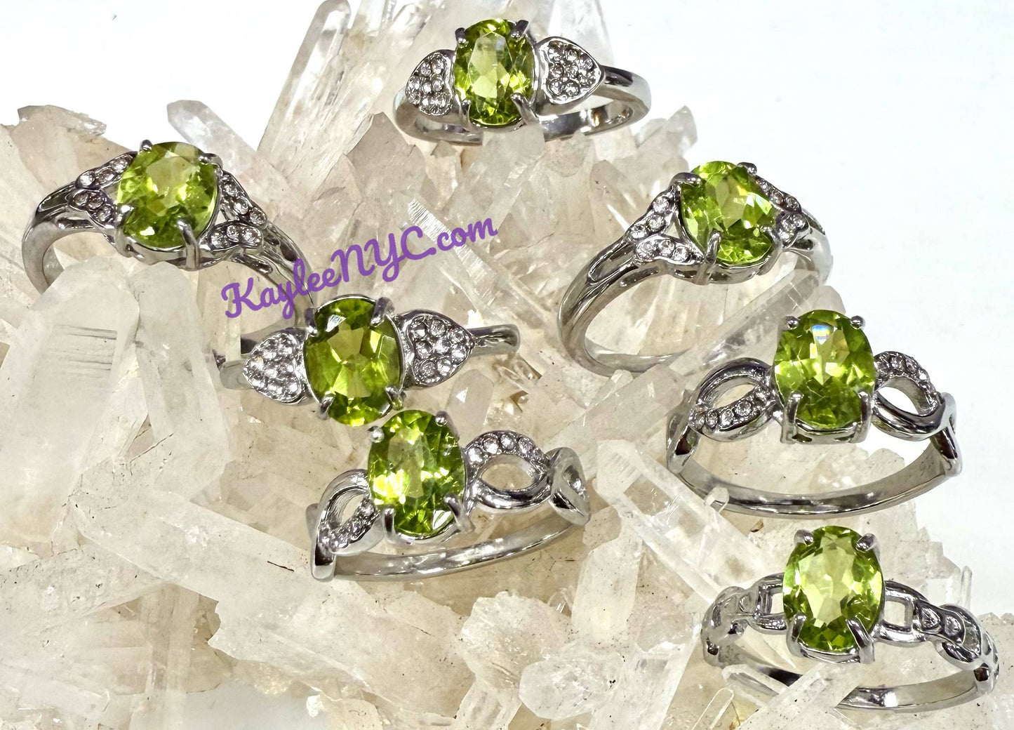Natural Peridot Stainless Steel Rings (316) 5x7mm