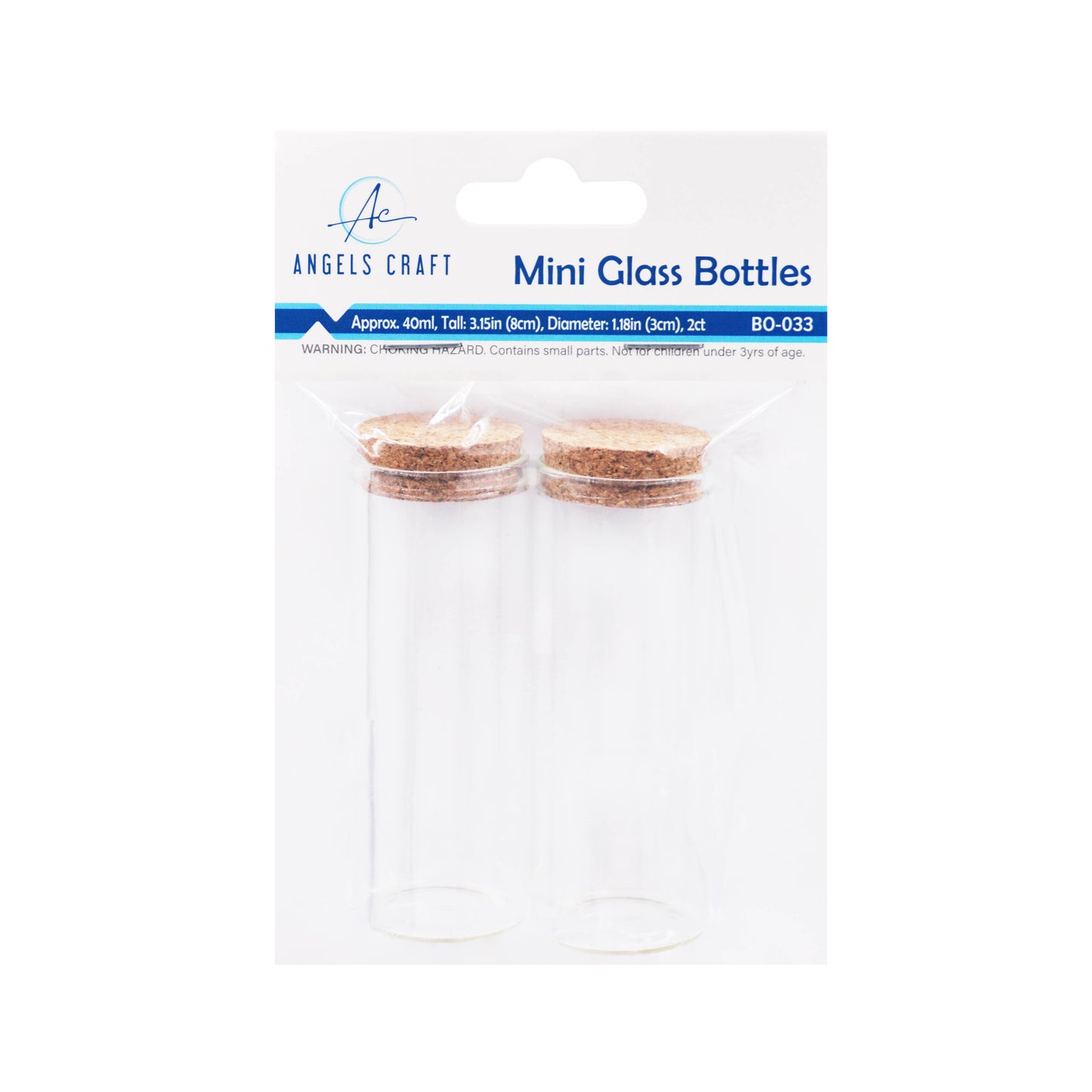 Small Glass Bottle w/ Cork Cap: BO-008 2cm x 4.5-7.5cm (4-ct)