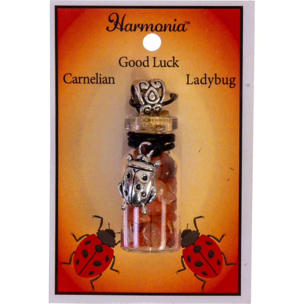 Gemstone Chip Bottle Necklace - Carnelian w/ Ladybug (Each)