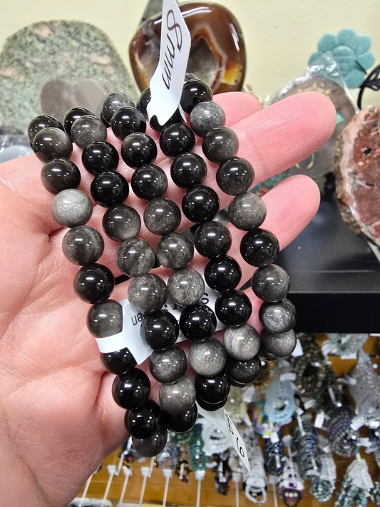 Obsidian - Silver Sheen - 8MM Bracelet