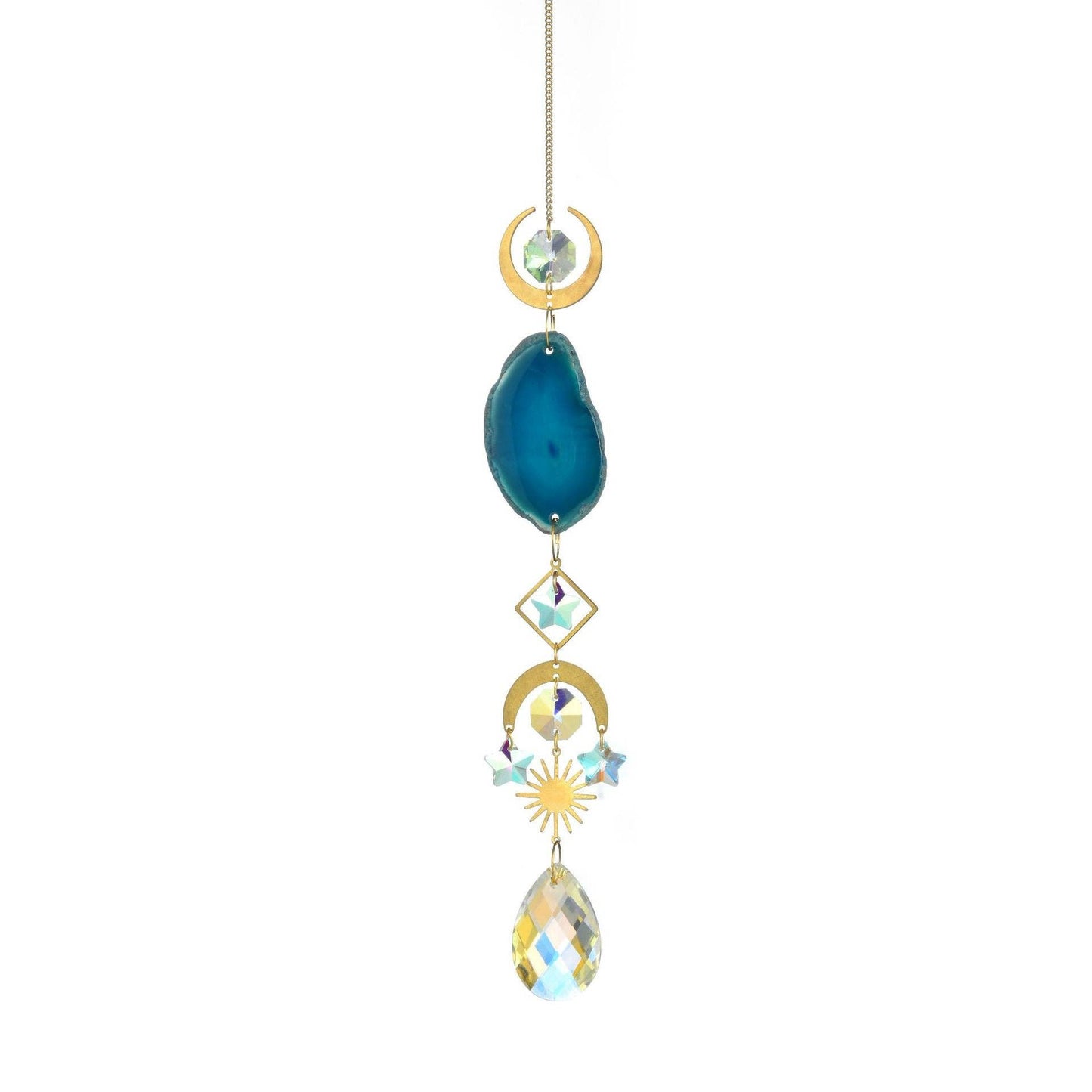 Colorful Agate Sun Moon Crystal Suncatcher DP25D687: Green