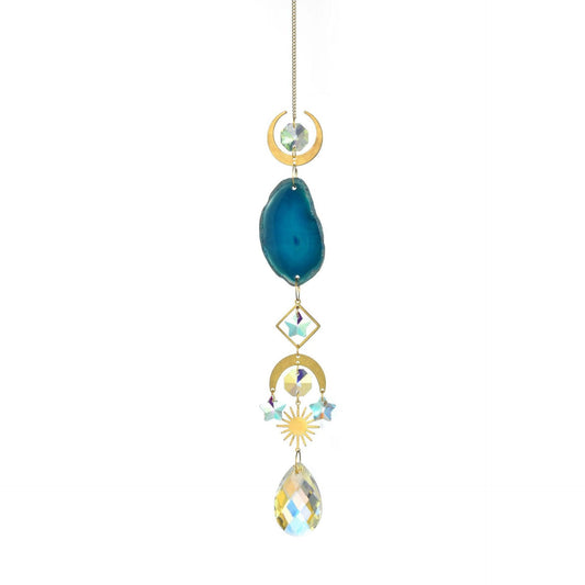 Colorful Agate Sun Moon Crystal Suncatcher DP25D687: Blue