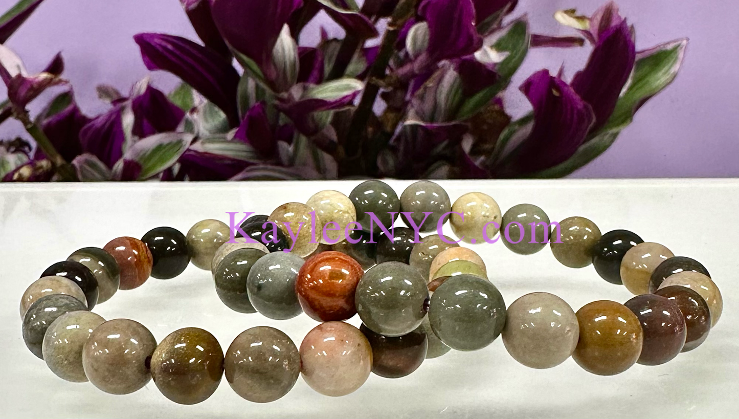 Natural Polychrome Jasper 8mm Crystal Stretch Bracelet 7.5”