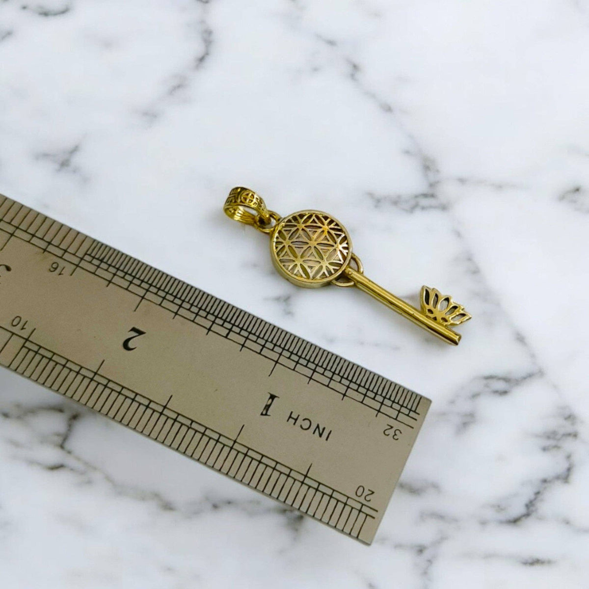 Gold Flower of Life Key Pendant, Egyptian Talisman Necklace: Pendant Only