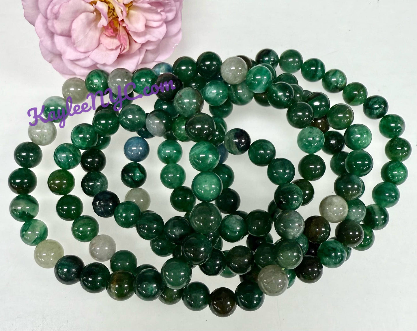 8mm Natural Green Lepidolite Crystal Stretch Bracelet 7.5"