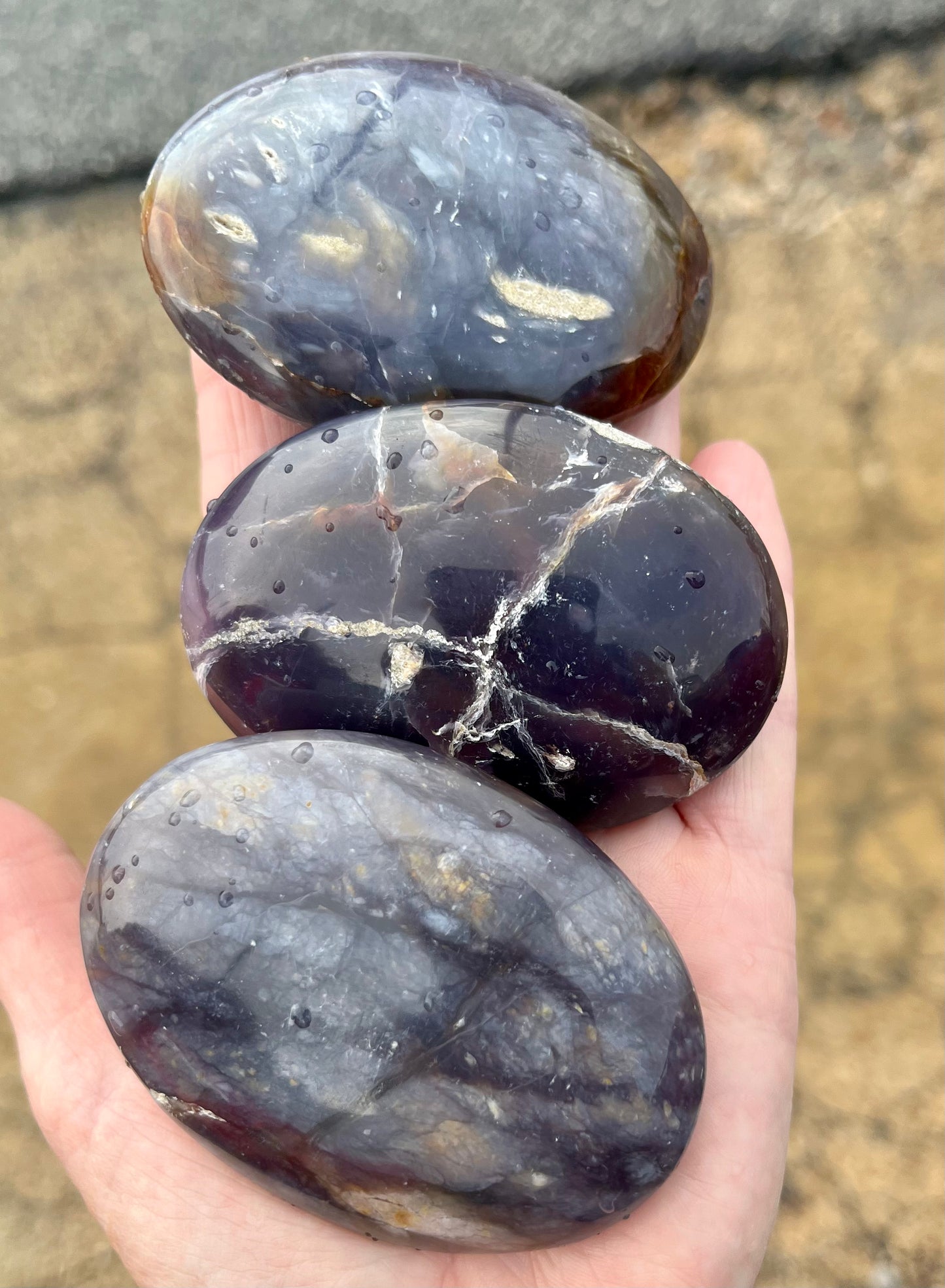 Purple Chalcedony Palm Stones