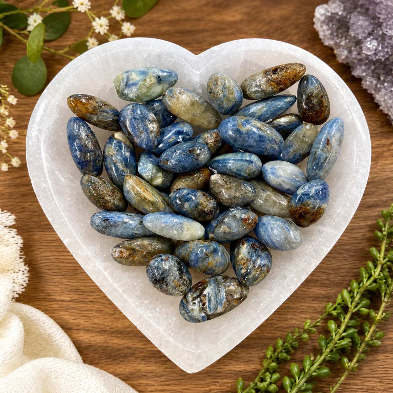 Blue Kyanite & Clear Quartz Tumbled Stones
