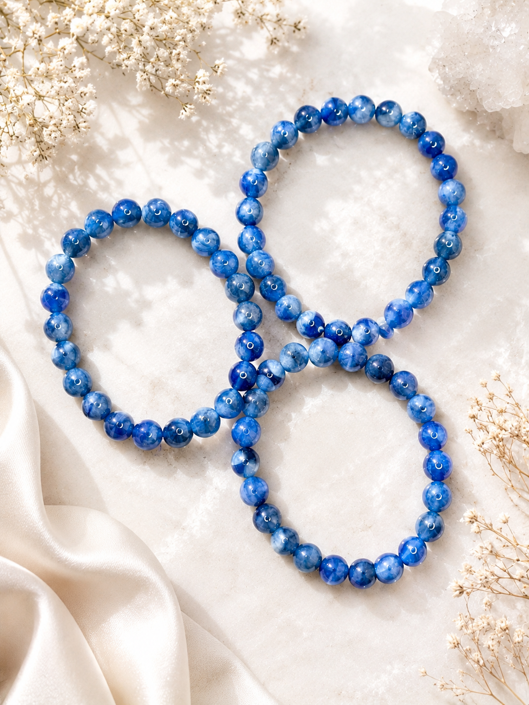 Blue Kyanite Polished 8mm Bead Bracelet – 7.5” Stretch