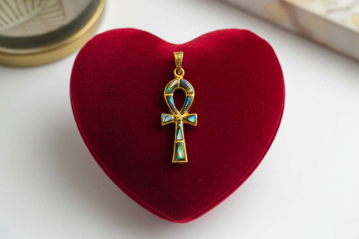 Gold Key of Life Pendant, Egyptian Abalone Ankh Necklace: Pendant Only