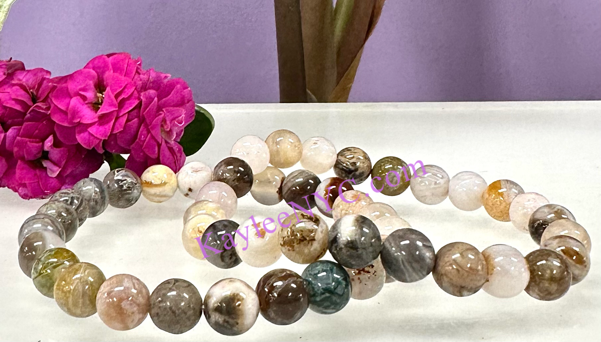 8mm Natural Bamboo Agate Crystal Healing Stretch Bracelet