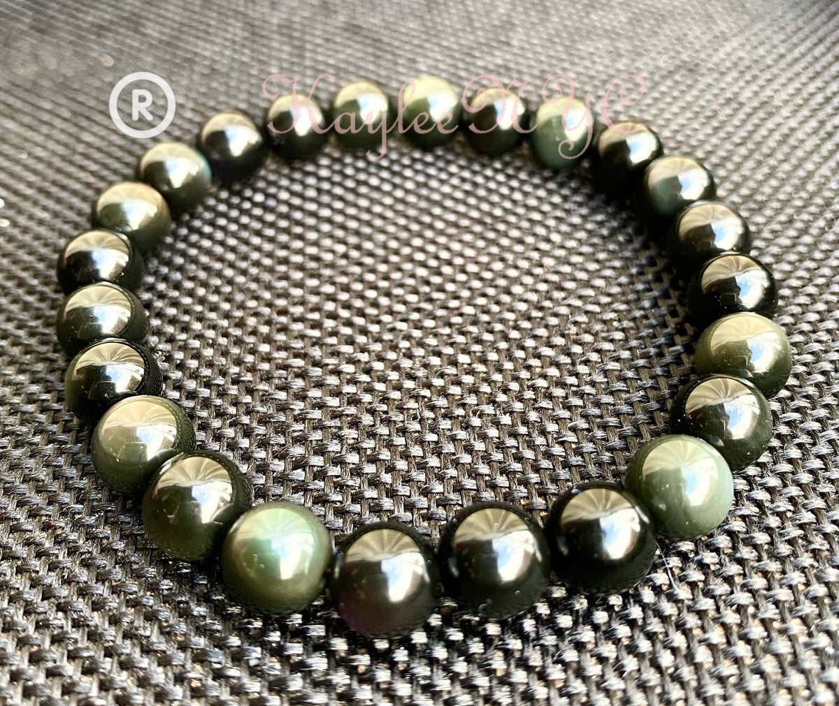 Natural Rainbow Obsidian ~8mm Crystal Stretch Bracelet 7.5"