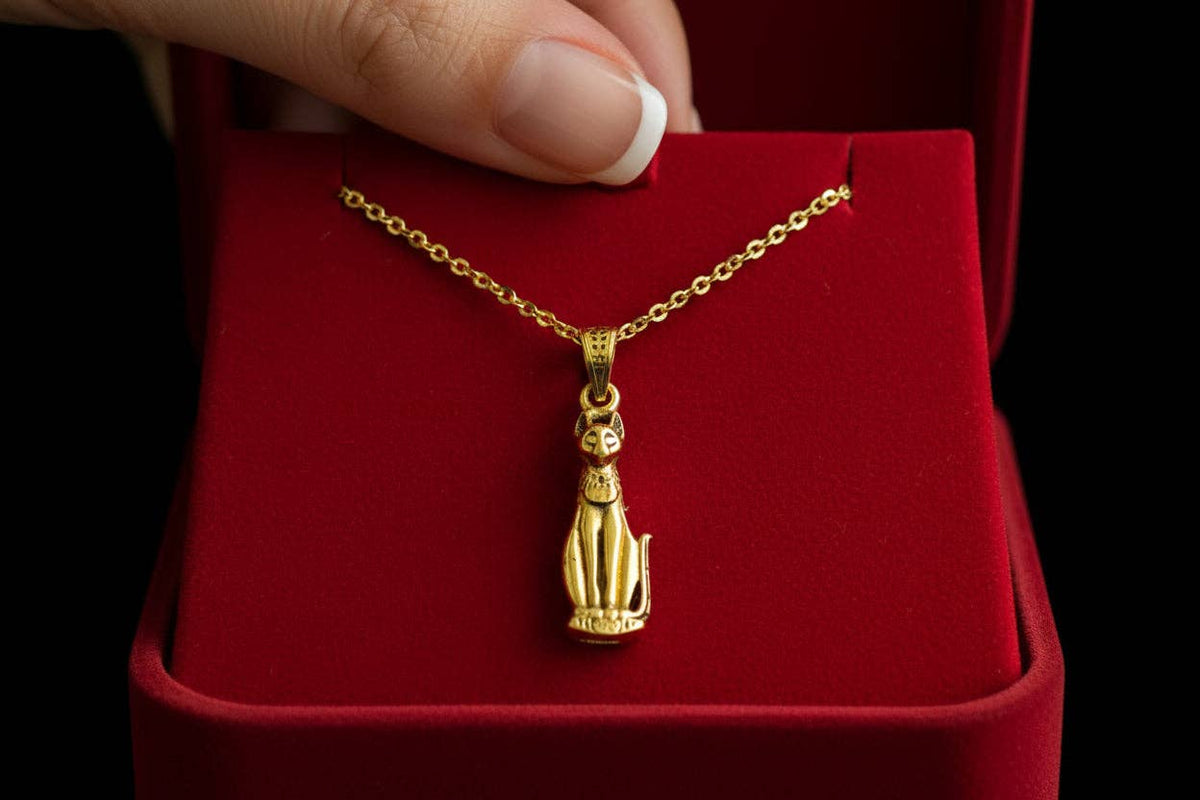 Gold Goddess Bastet Cat Pendant Necklace, Egyptian Revival Jewelry: Pendant Only