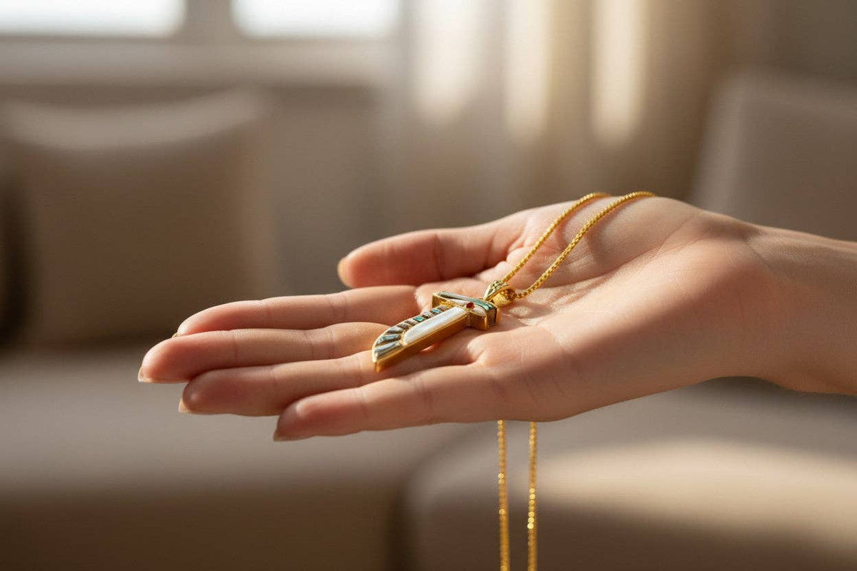 Gold Eye of Horus Necklace, Mother of Pearl Egyptian Pendant: Pendant Only