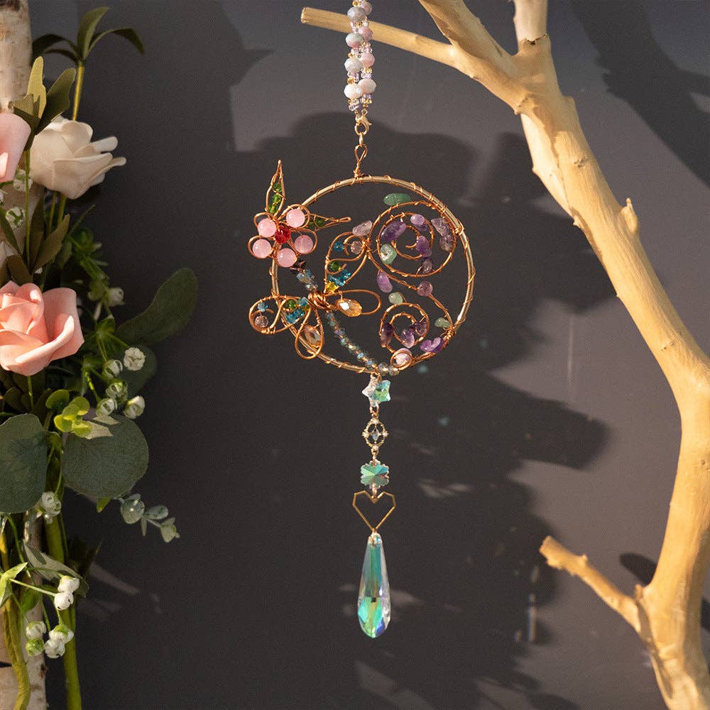 Dragonfly Wrapped Hanging Crystal Prism Sun Catcher 8ZA7HLS13: Gold