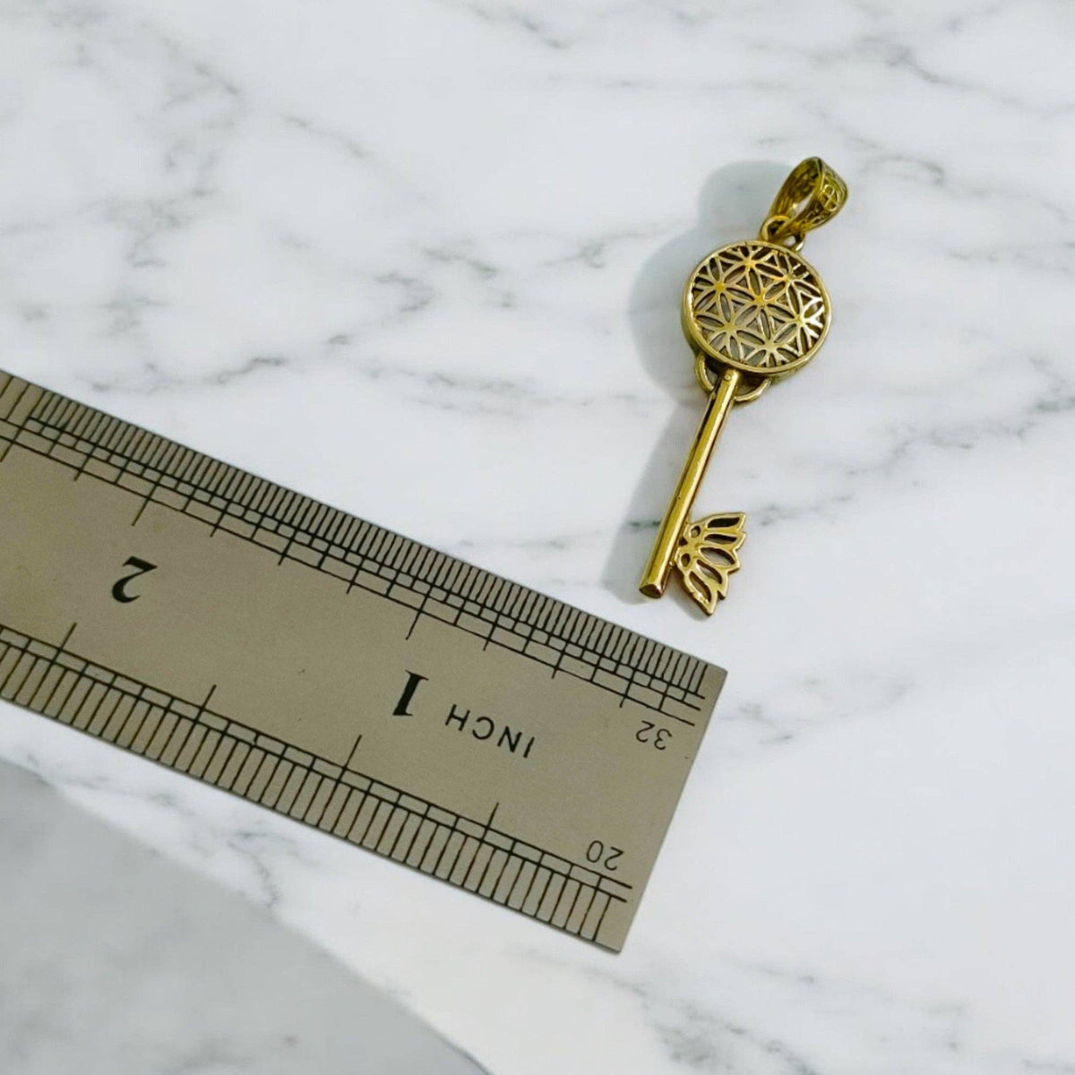 Gold Flower of Life Key Pendant, Egyptian Talisman Necklace: Pendant Only
