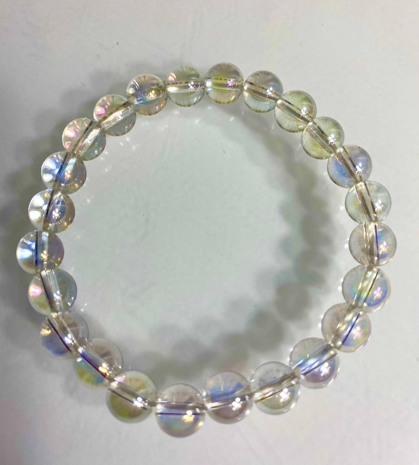 8mm Angel Aura Clear Quartz Crystal Healing Stretch Bracelet
