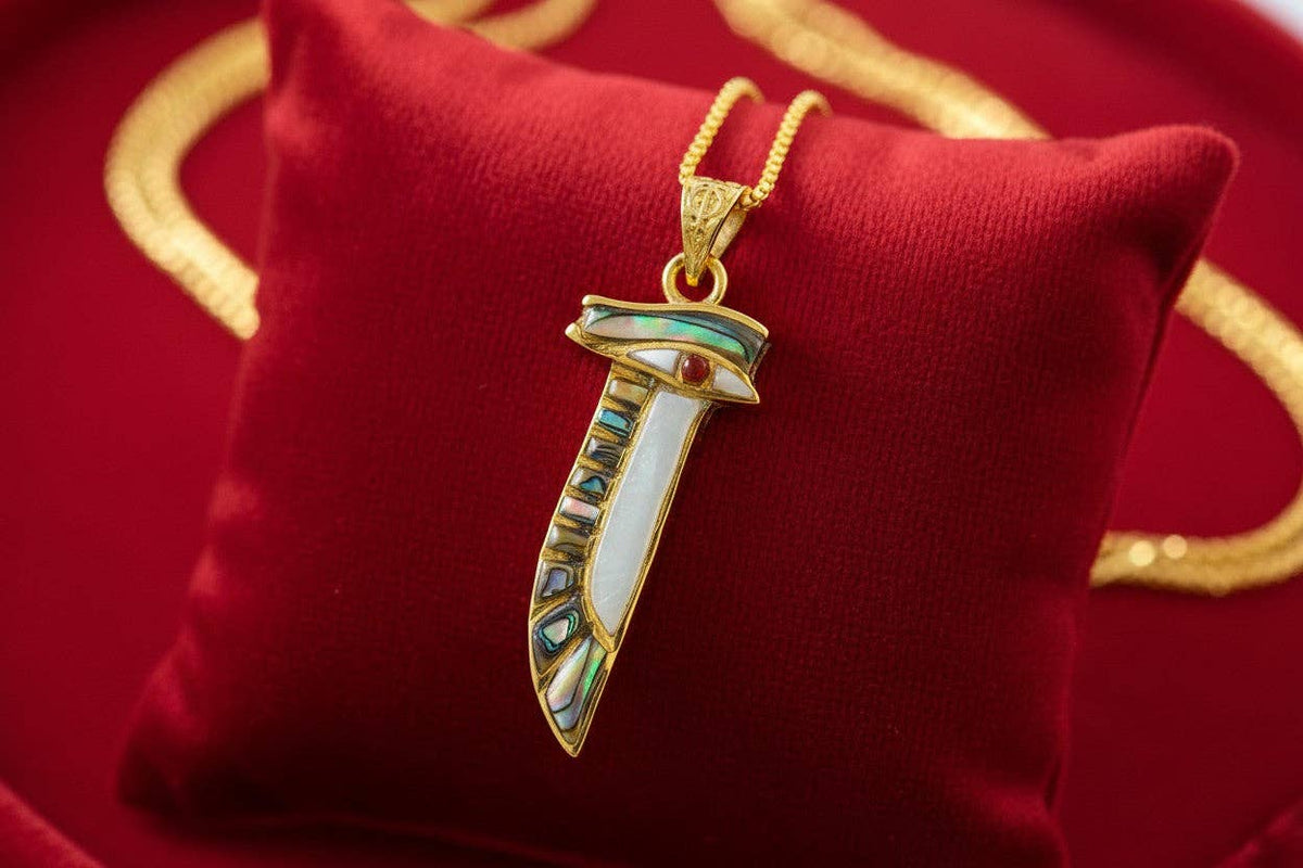 Gold Eye of Horus Necklace, Mother of Pearl Egyptian Pendant: Pendant Only