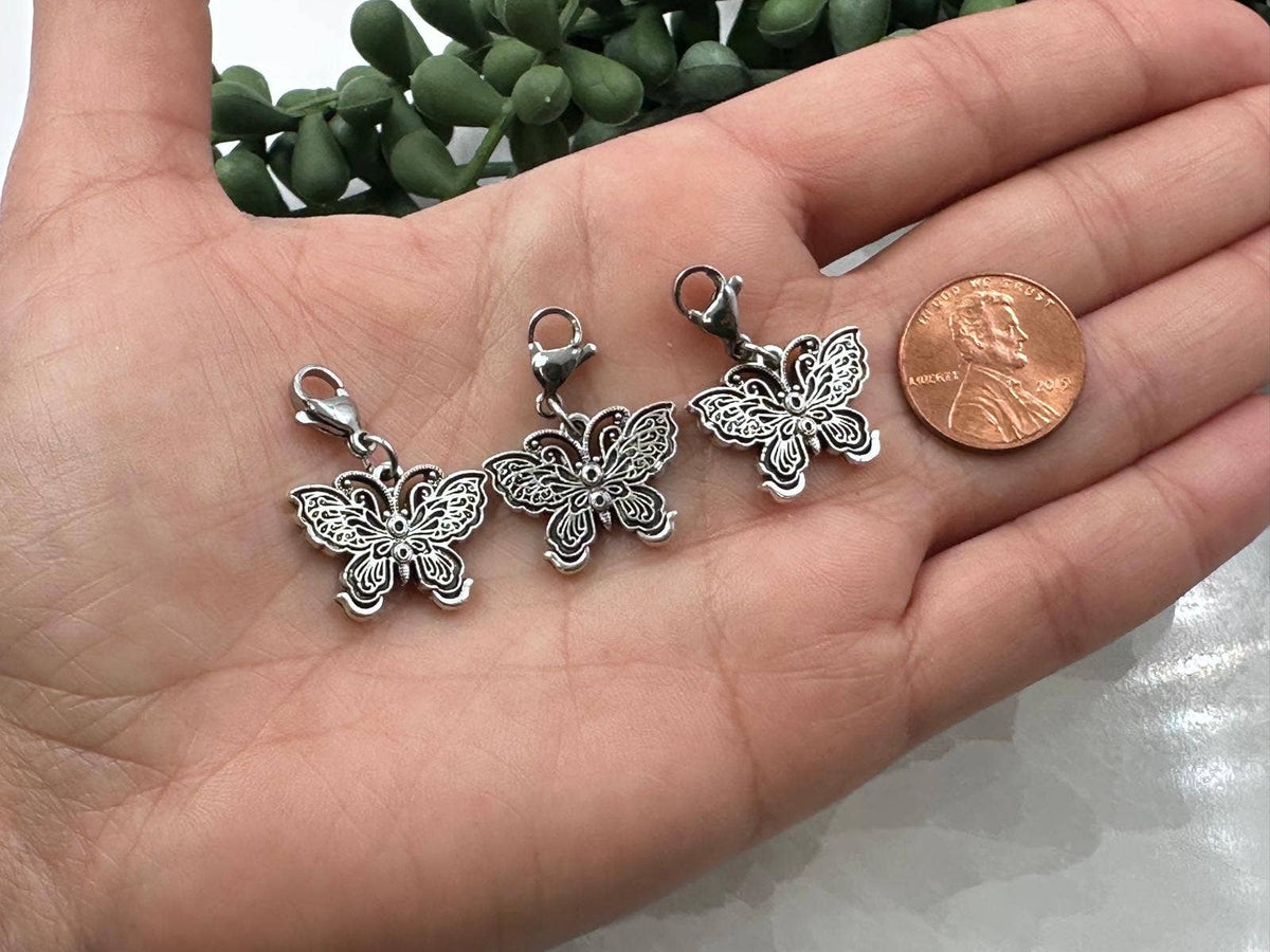 BUTTERFLY Interchangeable Silver Alloy Charm with Clasp