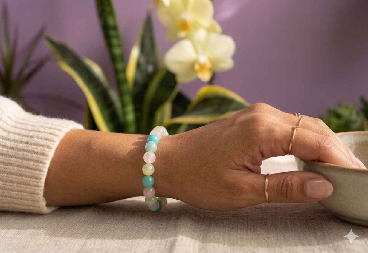 8mm Peace and Love Natural Crystal Healing Stretch Bracelet