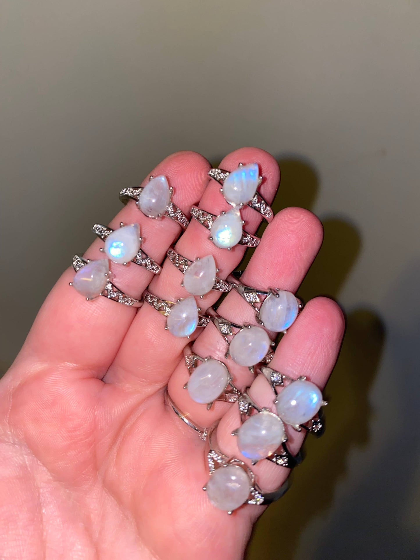 Moonstone Silver Plated Adjustable Rings Bulk Set Rings