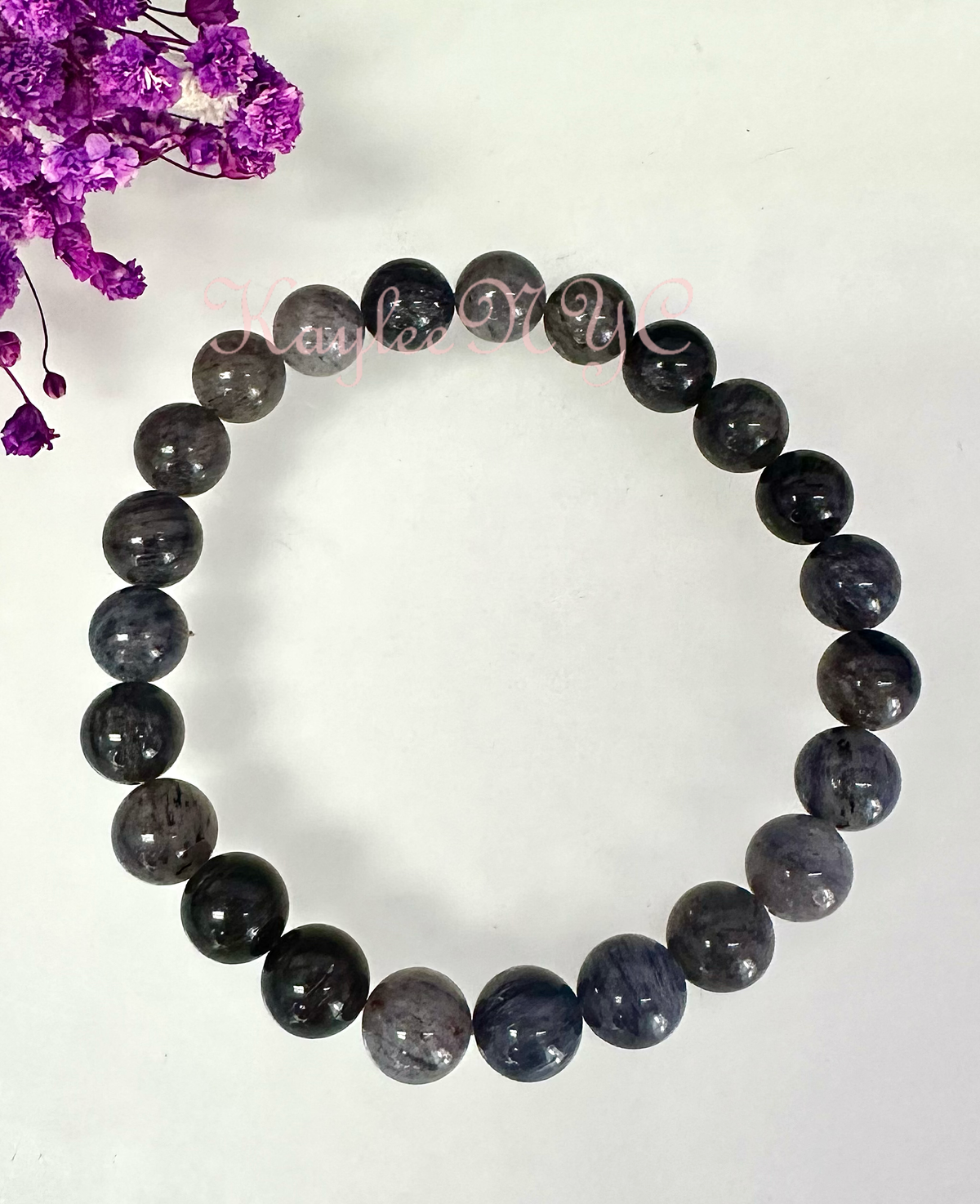 Natural Blue Rutilated Quartz 8mm Crystal Stretch Bracelet