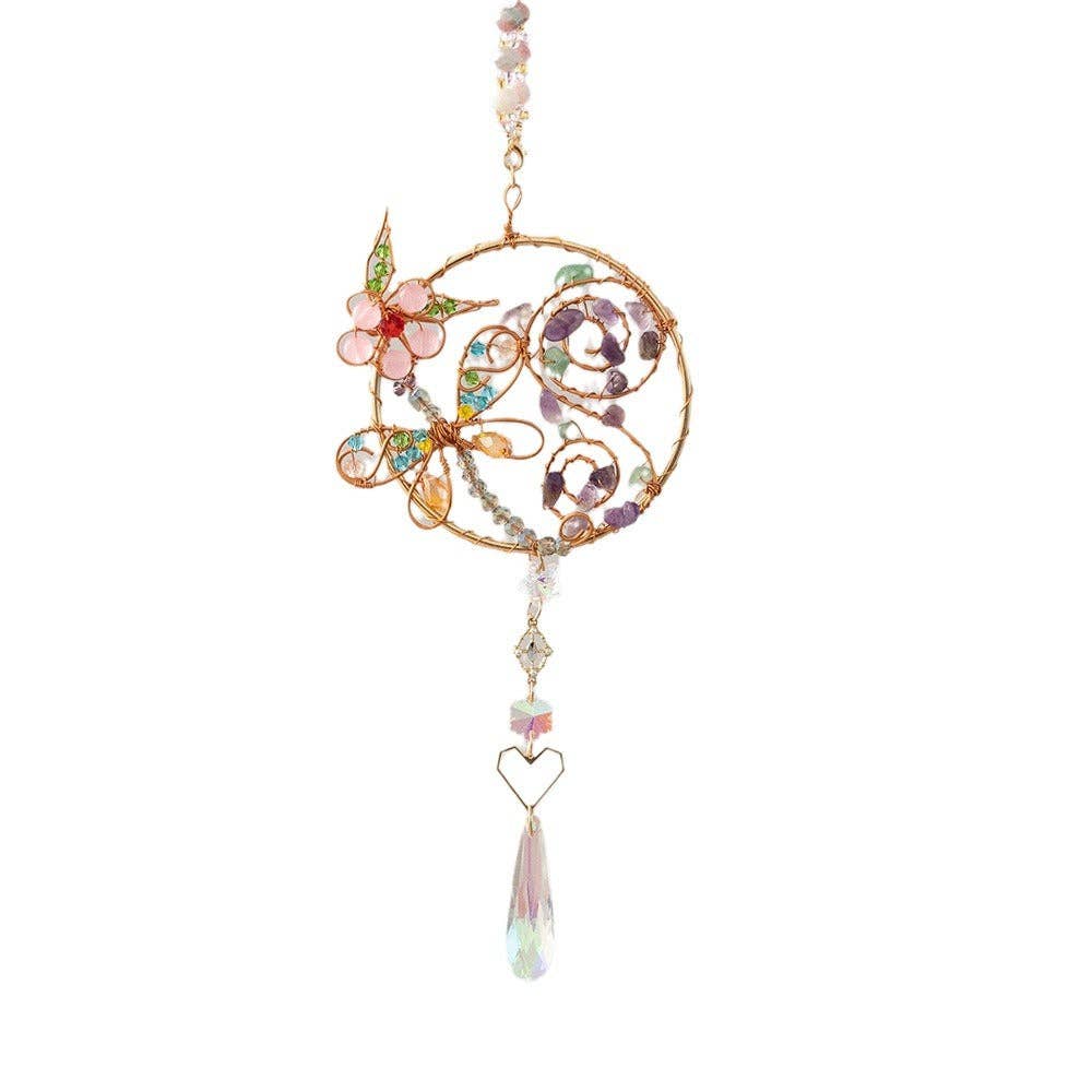 Dragonfly Wrapped Hanging Crystal Prism Sun Catcher 8ZA7HLS13: Gold