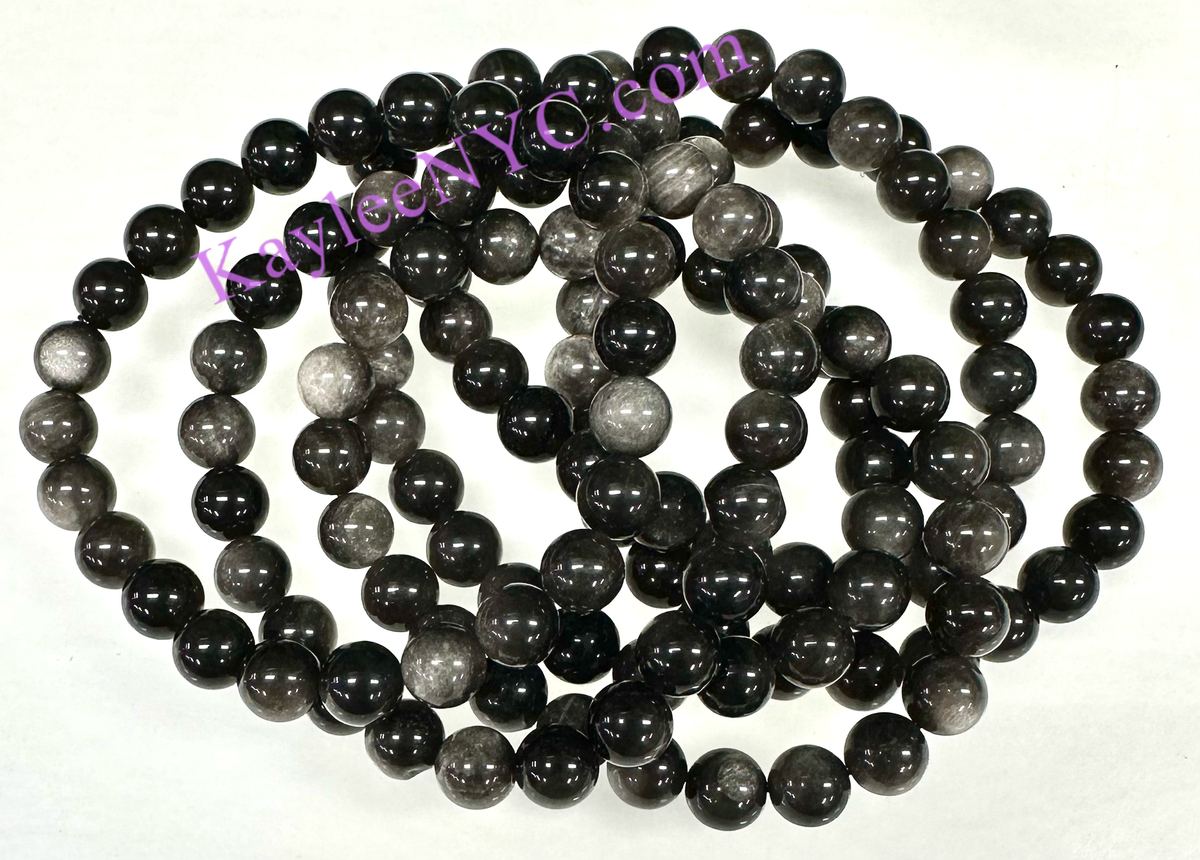 Natural Silver Sheen Obsidian 8mm Crystal Stretch Bracelet