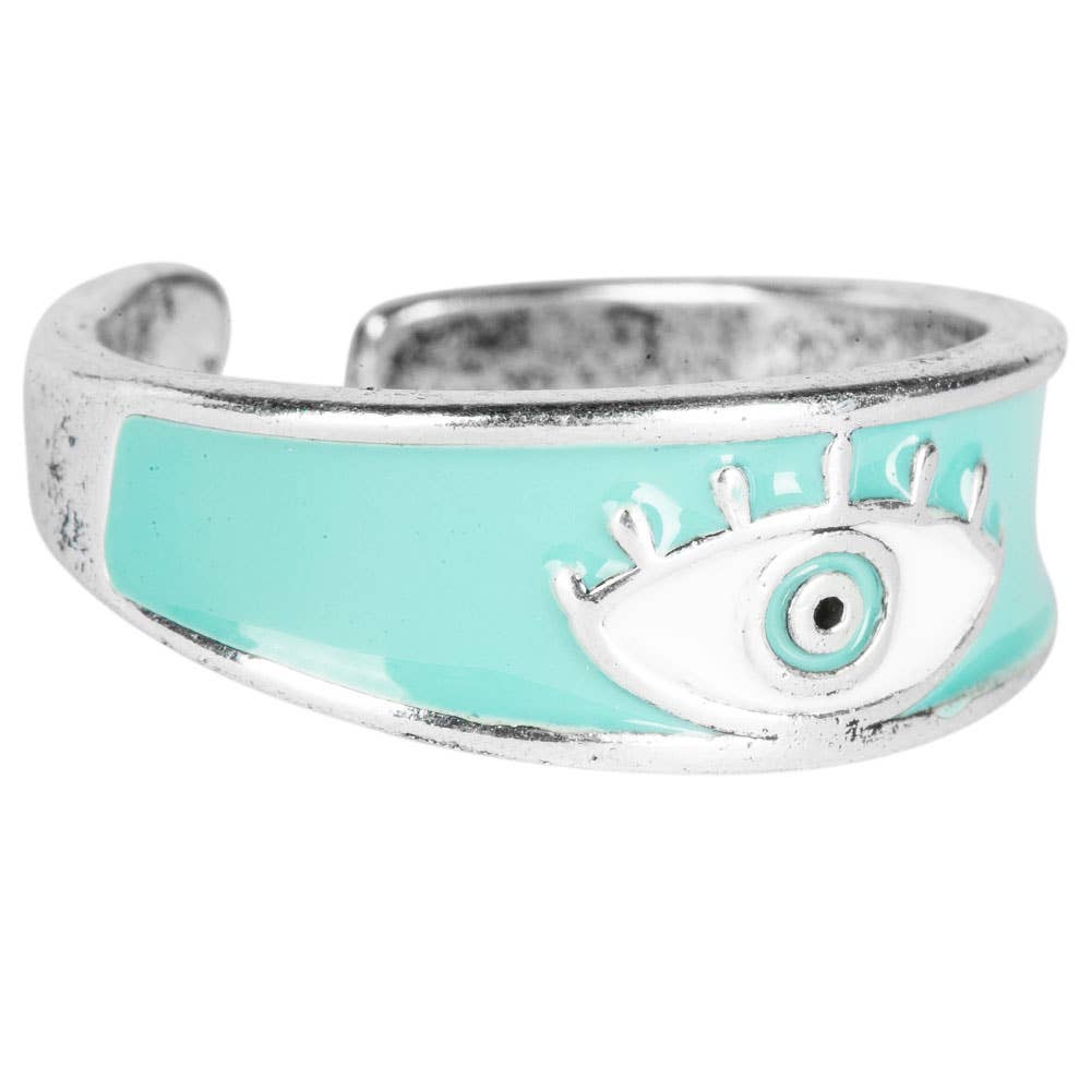WIDE BAND EVIL EYE ADJUSTABLE RING