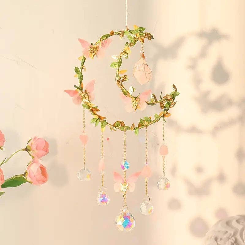 Leaves Butterfly Moon Crystal Suncatcher DP25D690: Moon-15cm