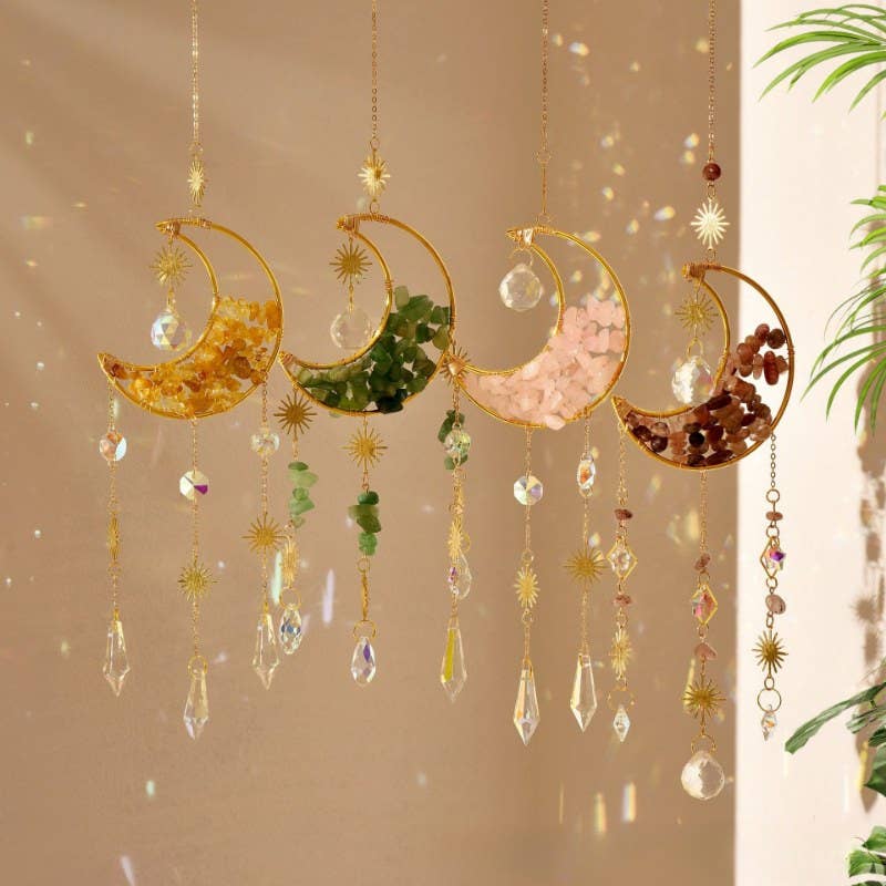 Colorful Stone Moon Crystal Home Hangings DP25A922: Black