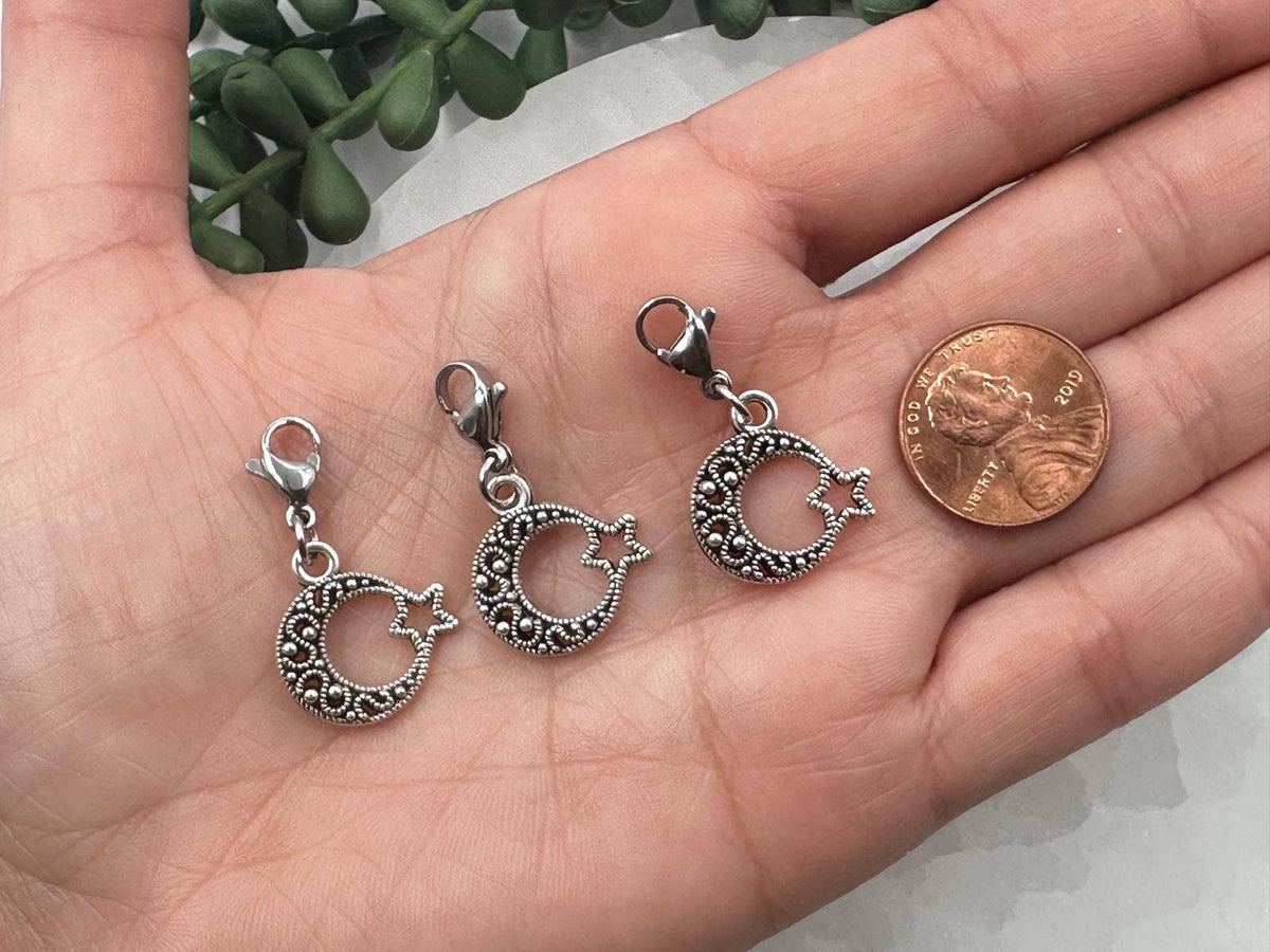 MOON AND STAR Interchangeable Silver Alloy Charm with Clasp