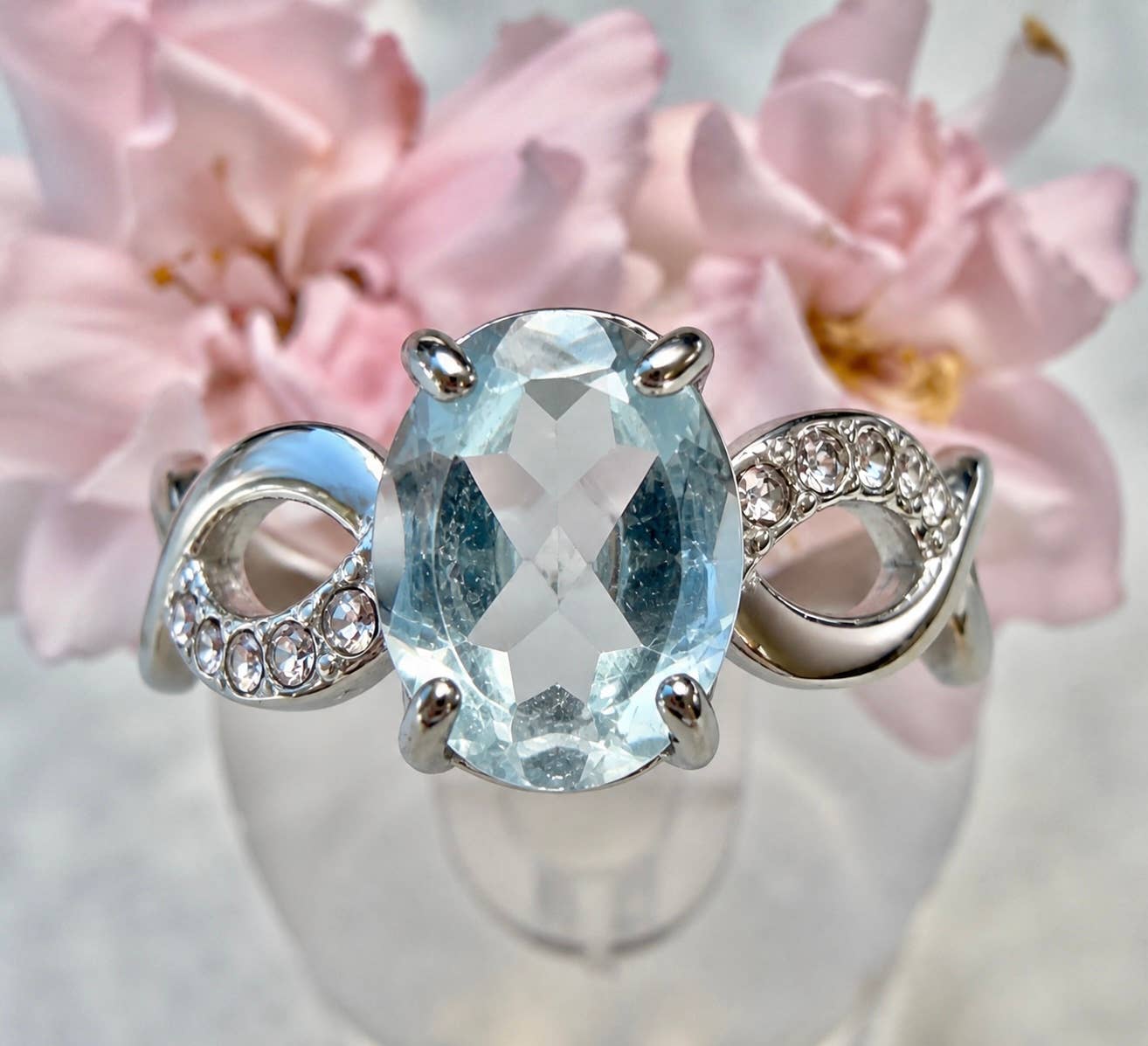 Faceted Natural Blue Topaz Stainless Steel Rings 7x9mm