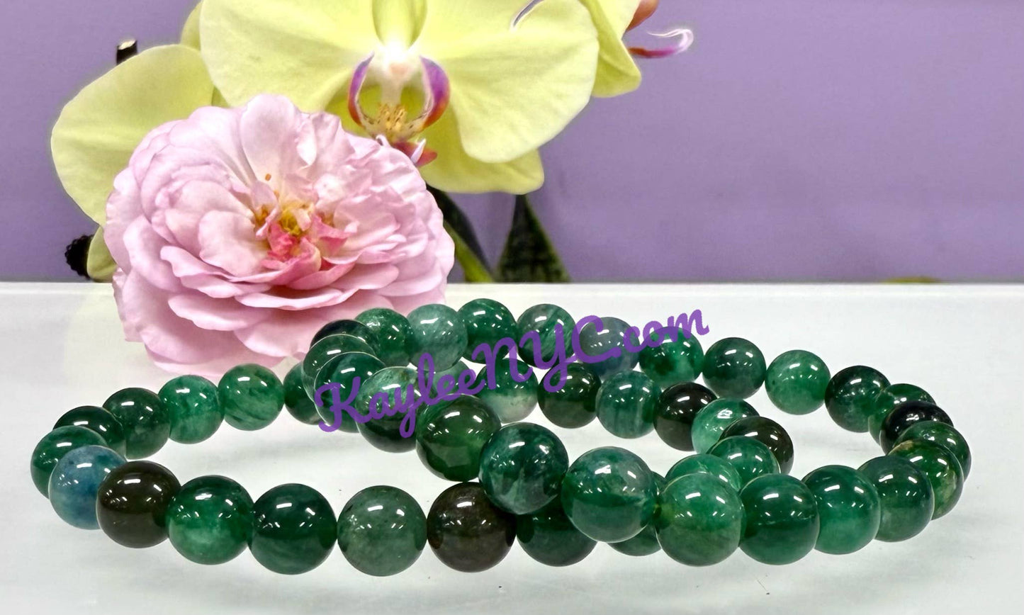 8mm Natural Green Lepidolite Crystal Stretch Bracelet 7.5"