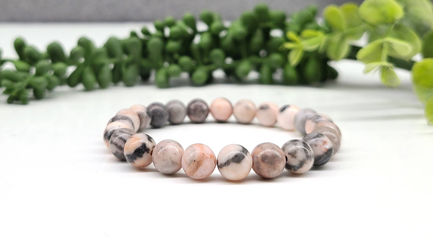 Pink Zebra Jasper Bracelet Stretchable 8mm Beads, 7.5 inches: Bracelets Only
