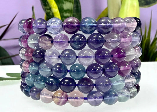 Natural Rainbow Fluorite 8mm Crystal Stretch Bracelet 7.5"