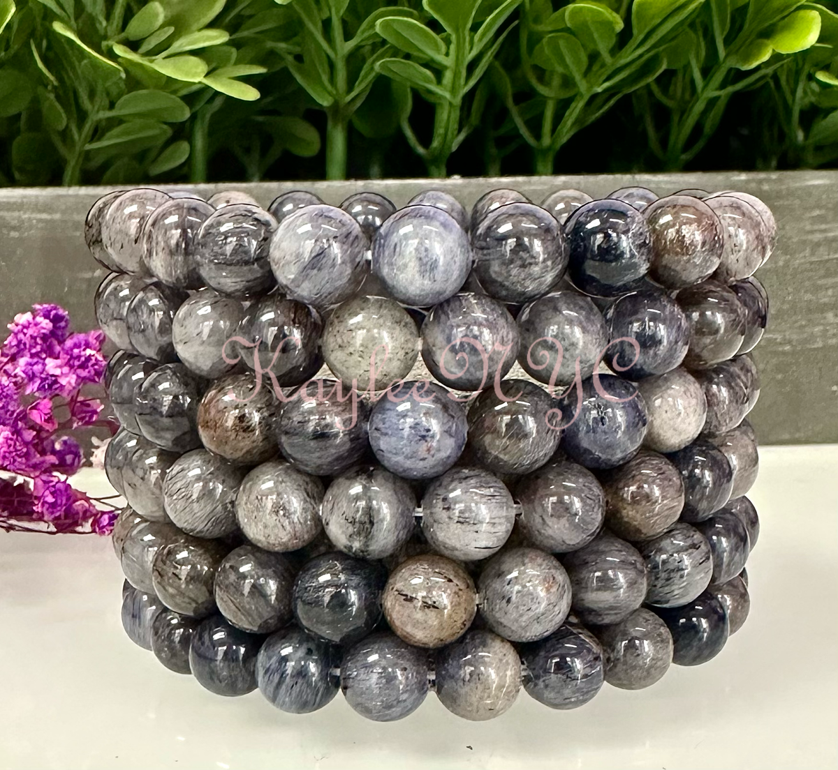 Natural Blue Rutilated Quartz 8mm Crystal Stretch Bracelet