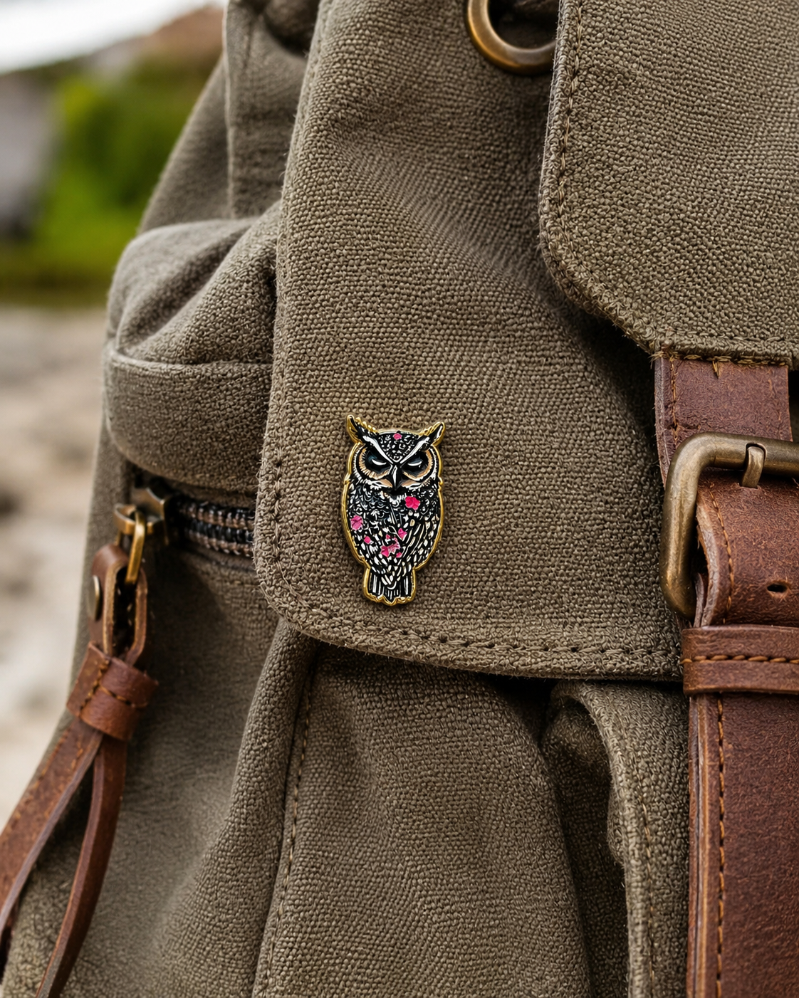 Midnight Bloom Folk Owl Pin