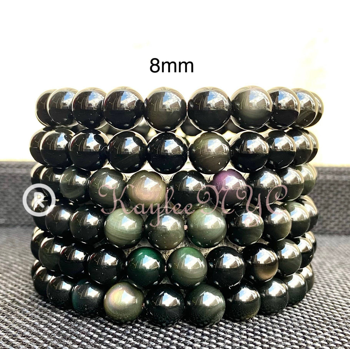 Natural Rainbow Obsidian ~8mm Crystal Stretch Bracelet 7.5"