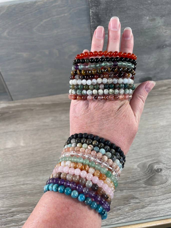 8mm Round Gemstone Beaded Bracelets – Assorted Crystals Bulk: Pink Lepidolite