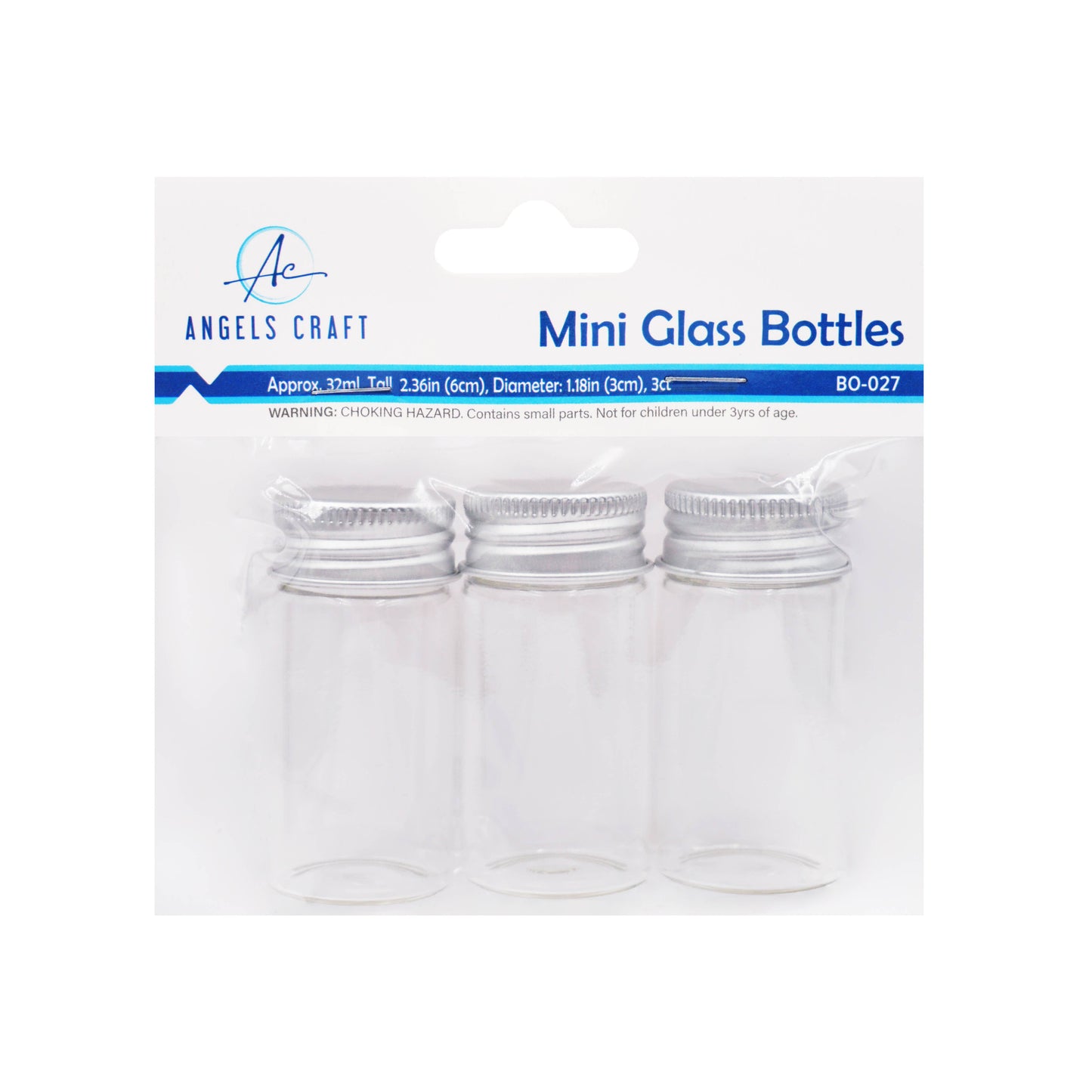 Small Glass Bottle w/ Screw Cap: BO-016 2cm x 4.5cm (4-ct)