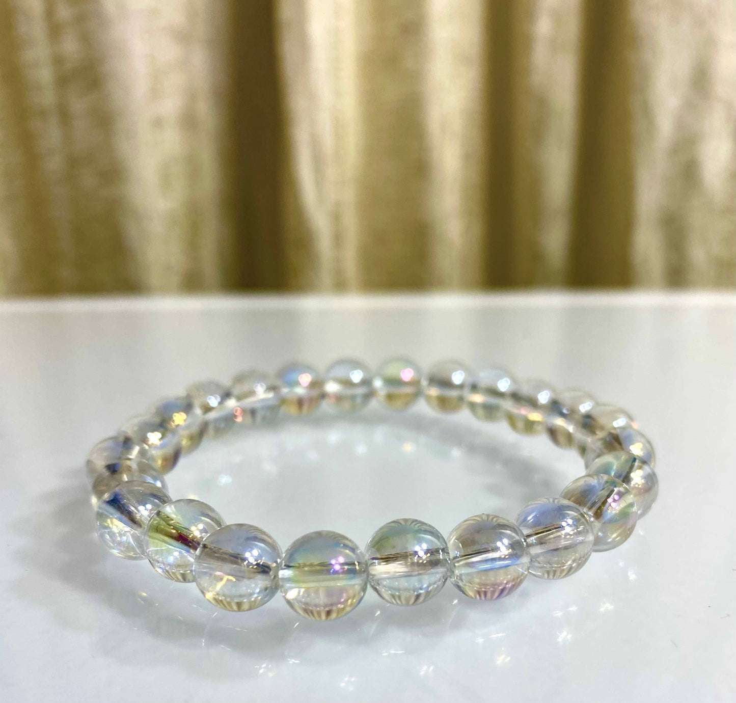 8mm Angel Aura Clear Quartz Crystal Healing Stretch Bracelet